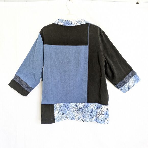 Allison Daley Women's Size 16 Button Down Blouse Blue Patchwork Embroidered - Picture 2 of 12